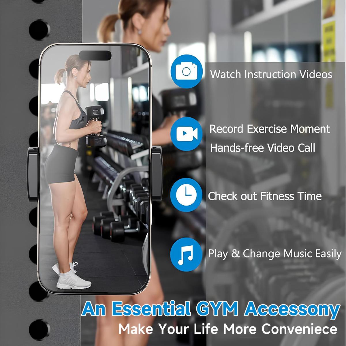 Magnetic Phone Holder for Gym, 360 Adjustable Magnetic Phone Mount, Fitness Accessories Essentials, Phone Holder Gym Accessories for Men Women Compatible with All Smartphones 4-7"