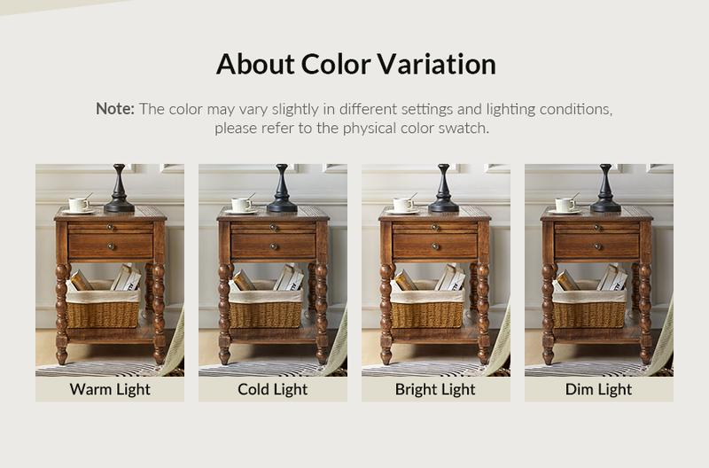 Hulala Ira 26" Tall Farmhouse Solid Wood End Table with Built-in Charging Outlets, Computer Tray and Extendable Tray, Built-in Charging Outlets, Traditional and Farmhouse Style, Solid Wood Construction, Versatile Functionality