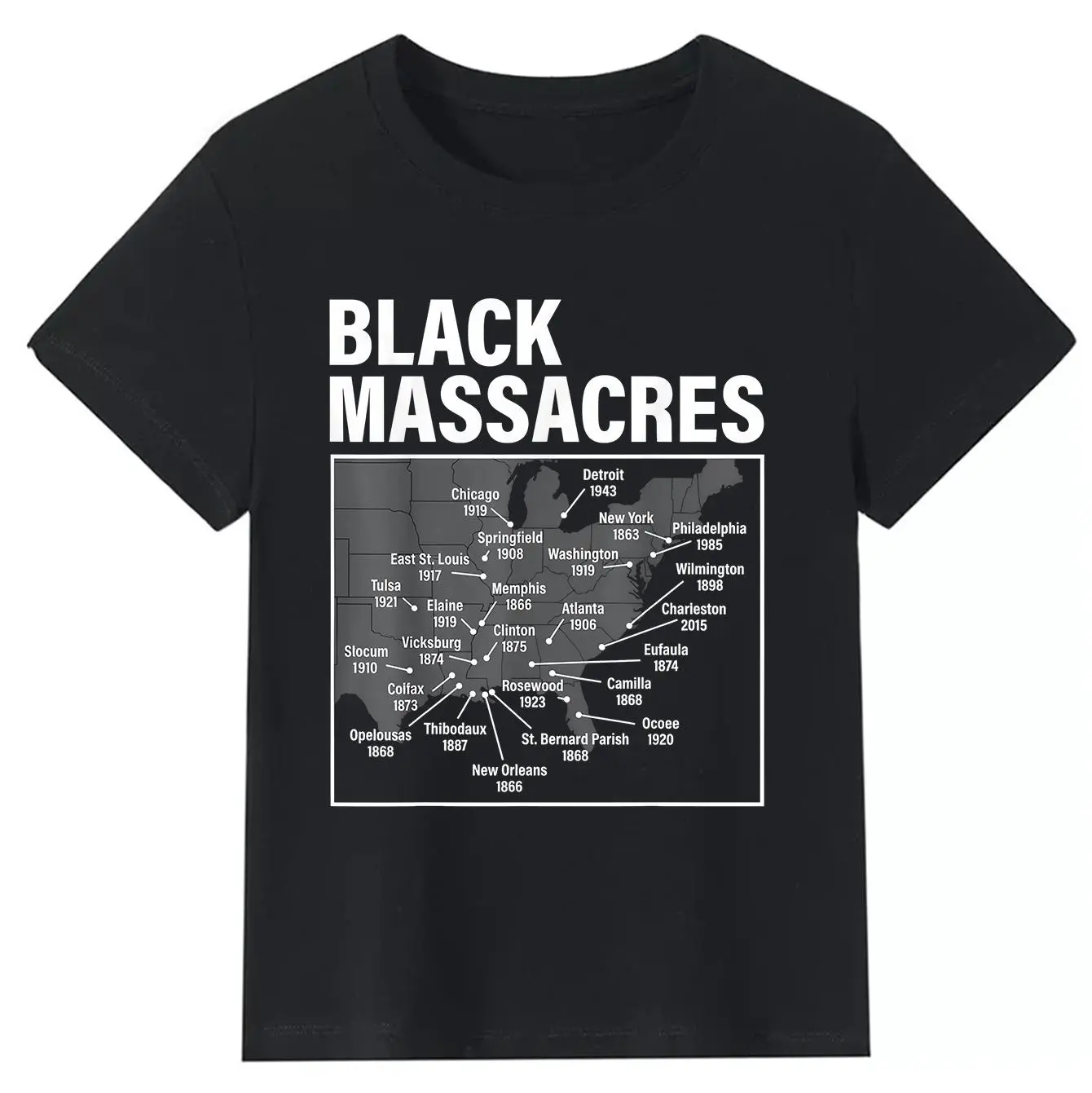 Classic Soft Short-Sleeve Graphic Sports Top, Black African American Struggle Awareness Black Massacres History Map Outfit