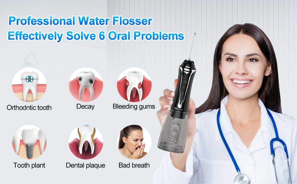 h2ofloss Water Dental Flosser TikTokShopBlackFriday -5 Modes Portable Oral Irrigator Braces Rechargeable & IPX7 Waterproof Teeth Cleaner for Home Travel P11 Black bundle sets holiday value pack stock up