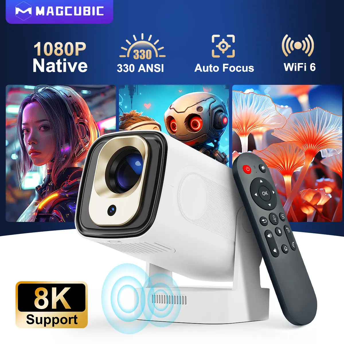 [US warehouse] Magcubic HY310 Portable Projector Auto Focus 330ANSI Native 1080P Android 14 BT5.4 WIFI6 8K Supported Smart 60Hz Reflash Home Cinema Mini Projector 130"Screen Built-in Speaker Allwinner H726 #TikTokShopBackToSchool