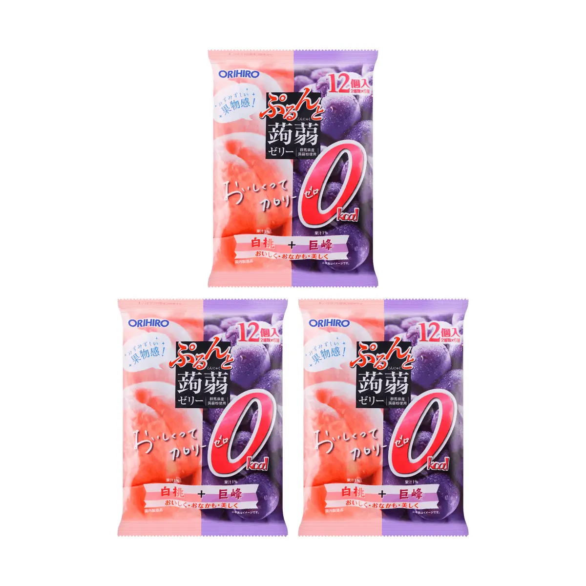 3 Pack ORIHIRO Konjac Jelly Peach & Grape Flavor - Japanese Fruit Jelly Snack, 0 Fat Low Calorie High Fiber, 7.61 oz Each