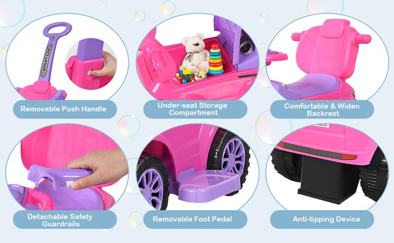 3 in 1 Ride on Push Car, Stroller Sliding Walking Car with Horn, Music, Light, Under Seat Storage, Parental Handle, Armrest Guardrails,Christmas Festival Gift Black Friday Cyber Monday