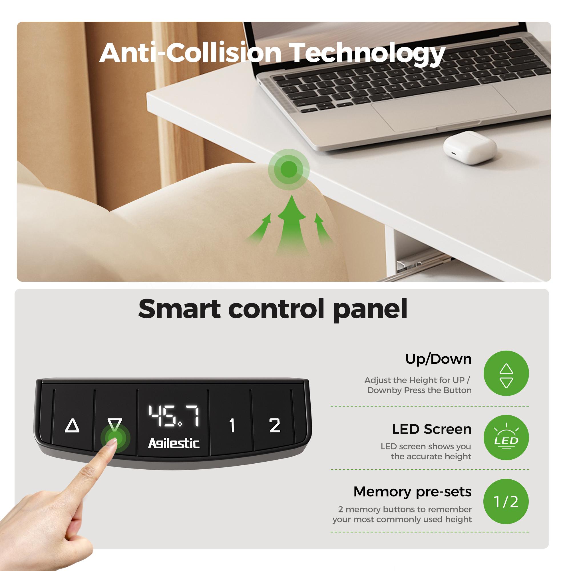 Agilestic Electric Standing Desk with Keyboard Tray and Drawers, Adjustable Height Stand Up Desk for Home Office, Game Table with 4 Memory Height Settings, 2 Headphone Hooks, Computer Workstation, Black