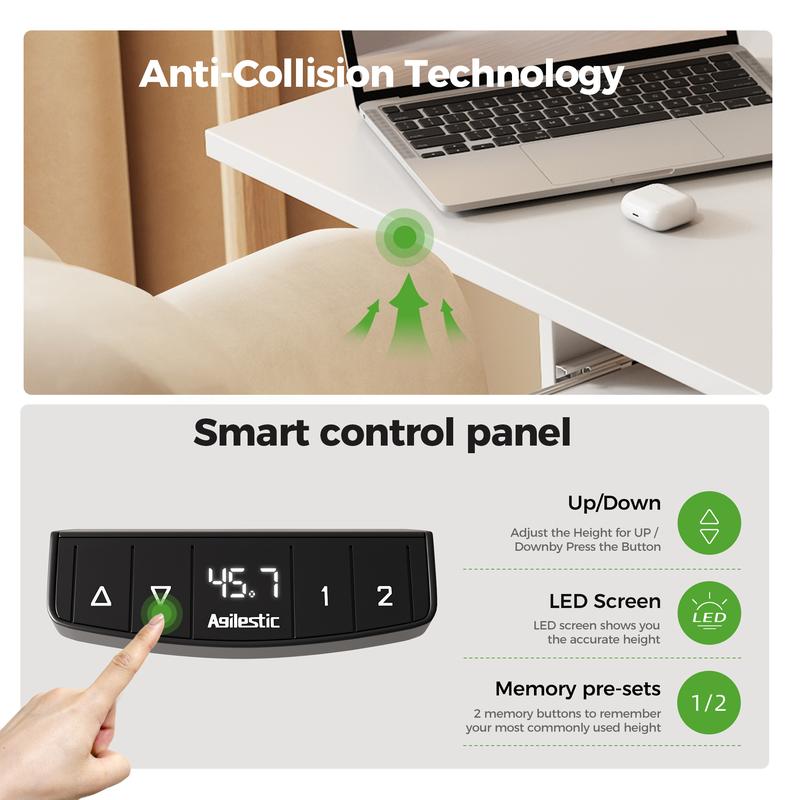 Agilestic Electric Standing Desk with Keyboard Tray and Drawers, Adjustable Height Stand Up Desk for Home Office, 4 Memory Height Settings, 2 Headphone Hooks, Computer Workstation, Black