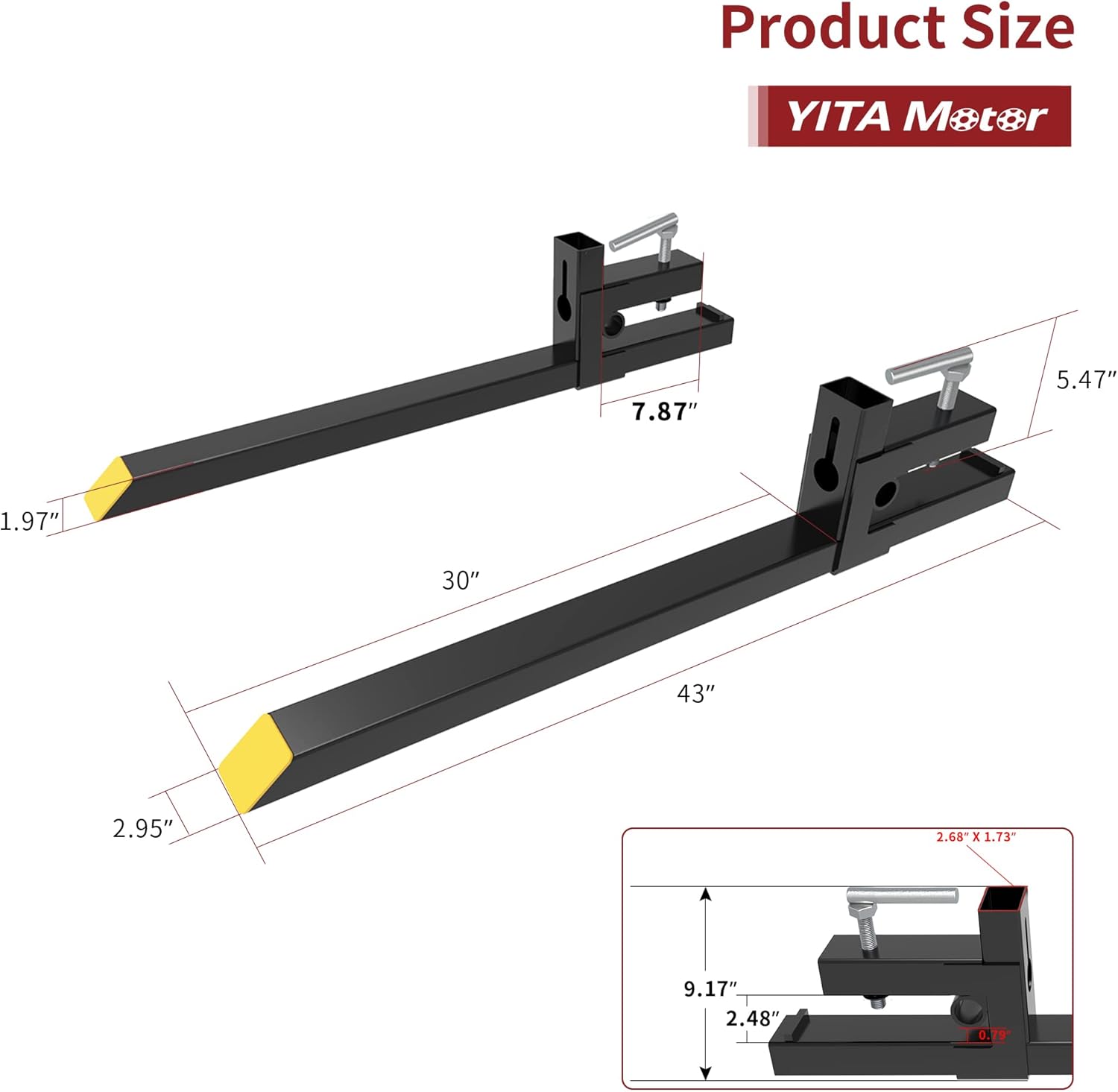 YITAMOTOR 43" 2000LBS / 60" 4000LBS Clamp on Pallet Forks Heavy-Duty Tractor Forks Compatible Tractor Bucket Forks for Tractor Attachments, Skid Steer, Loader Bucket Durable
