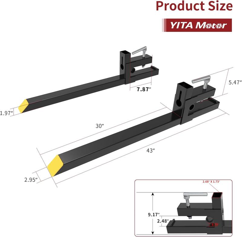YITAMOTOR 43" 2000LBS / 60" 4000LBS Clamp on Pallet Forks Heavy-Duty Tractor Forks Compatible Tractor Bucket Forks for Tractor Attachments, Skid Steer, Loader Bucket Durable