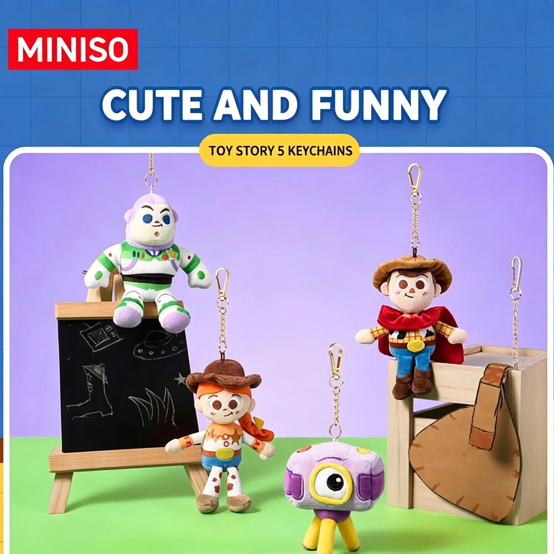 MINISO Disney Pixar Toy Story 5 Official Childhood Bonds Series 4-Piece Vinyl Stuffed Animals Set - Woody, Jessie, Buzz Lightyear, Lilypad - Cute Collectibles, Birthday Gift Ready, Animal & Story Character Replica Stuffed Toys for Fans, Kids