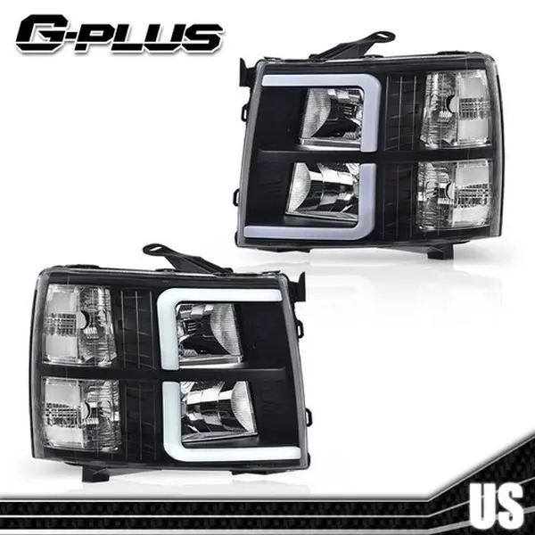 G-PLUS LED DRL Tube Headlights, Headlight Replacement for 2007-2013 Chevy Silverado 1500 2500 3500, Black LED Front Lights, Vehicle & Truck Accessories, Led Drl Headlamps,car accessories