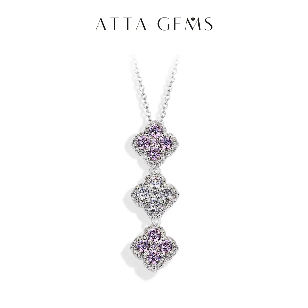 Women's 3mm Synthetic Moissanite Pendant Necklace - Dainty Crystal Pendant, Fine, Crafted from Synthetic Moissanite, Adorned with Colorful Flower, Pink Zircon, Adults' Daily Wear Jewelry for Anniversary, Birthday Gift N020 summerwins