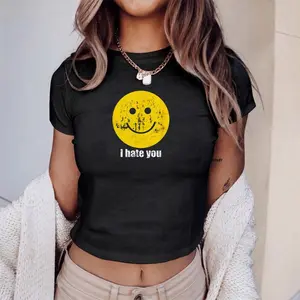 I Hate You Baby Tee, I Hate You Smiling Face T-Shirt, Funny Sarcastic Graphic Tee, Dark Humor Graphic Tee