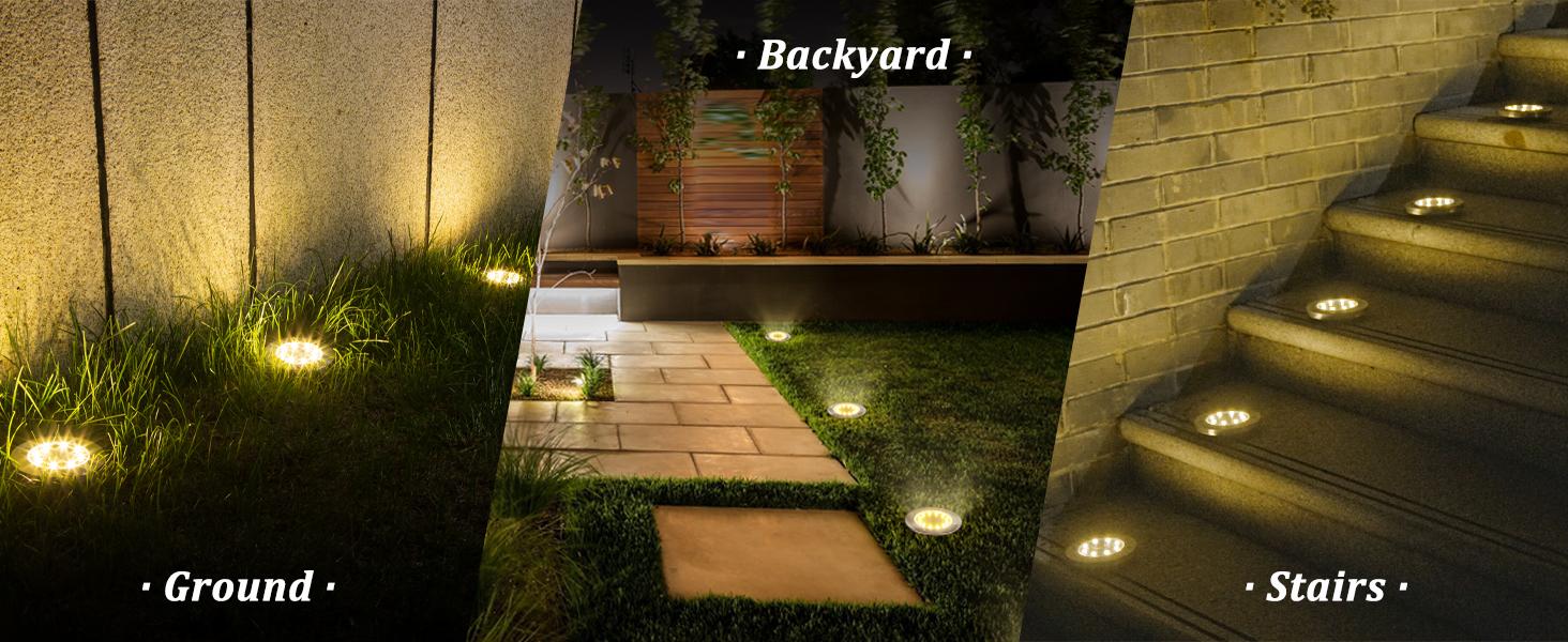 SOLPEX Solar Ground Lights Outdoor, Waterproof 8 LED Solar Powered Disk Lights Outdoor Garden Landscape Lighting for Yard Deck Lawn Patio Pathway Walkway solar  power