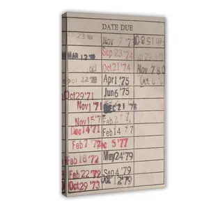 Vintage Book Wall Art Antique Library Card Canvas Reading Posters Retro Due Date Card Print Reading Nook Library Decor Rustic Bookish Painting Picture for Dorm Bedroom Apartment