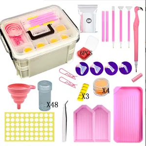 111pcs Diamond Painting Storage Box Tool Set Diamond Embroidery Accessories Kit with 48 Piece Storage Bottles, Trays, Wax, Pens, Multi-Use Tips, Funnel and Durable Storage Box - Ideal Gift for Craft Lovers Durable Plastic Material Full Set