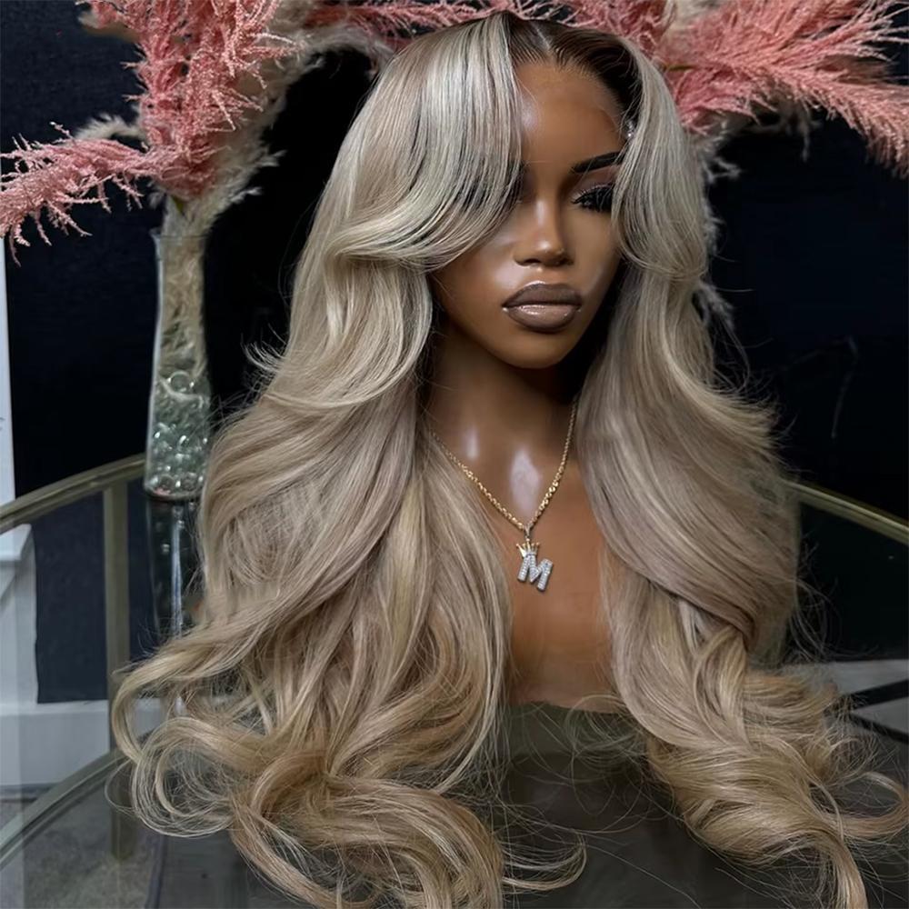 13x6 Ombre Highlight Ash Blonde Lace Front Wigs Human Hair 180% Density Ash Blonde Body Wave Lace Frontal Wigs For Black Women 13x6 Lace Front Wig Pre Plucked With Baby Hair SpringStatements