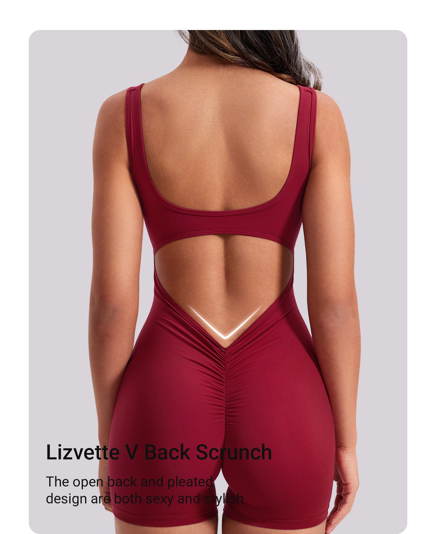 YEOREO One Piece Workout Jumpsuits for Women Backless Tummy Control Sleeveless Jumpsuits Lizvette V Back Scrunch Yoga Romper SpringStatements