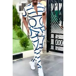 Men's Full Size Geo Print Short Sleeve Top and Pants Set Plus Size
