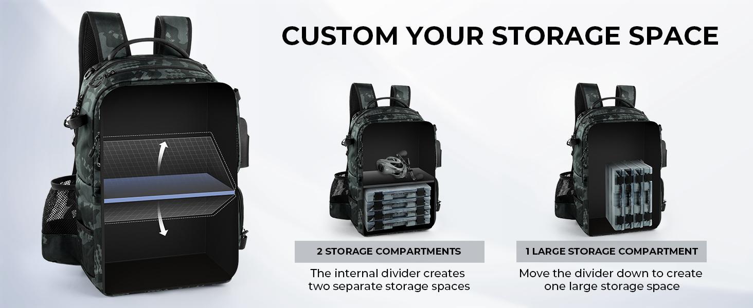 KastKing BaitSpace 50L Fishing Tackle Backpack with Removable Bait Binder & 4 Tackle Boxes Rod Holders Storage Gear Camo Design