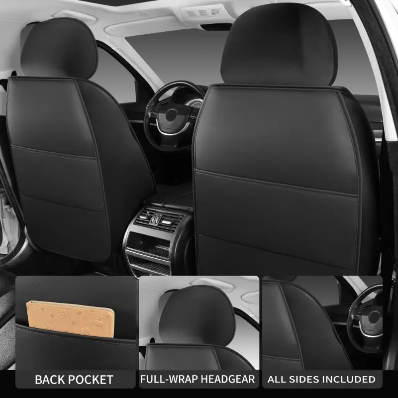 2-Pieces Leather-Look Style Car Seat Covers, Seat Protectors with Easy On/Off Keeps Upkeep Simple, Durable Comfortable Universal Vehicle Accessory for All Cars, Auto Interior Accessory