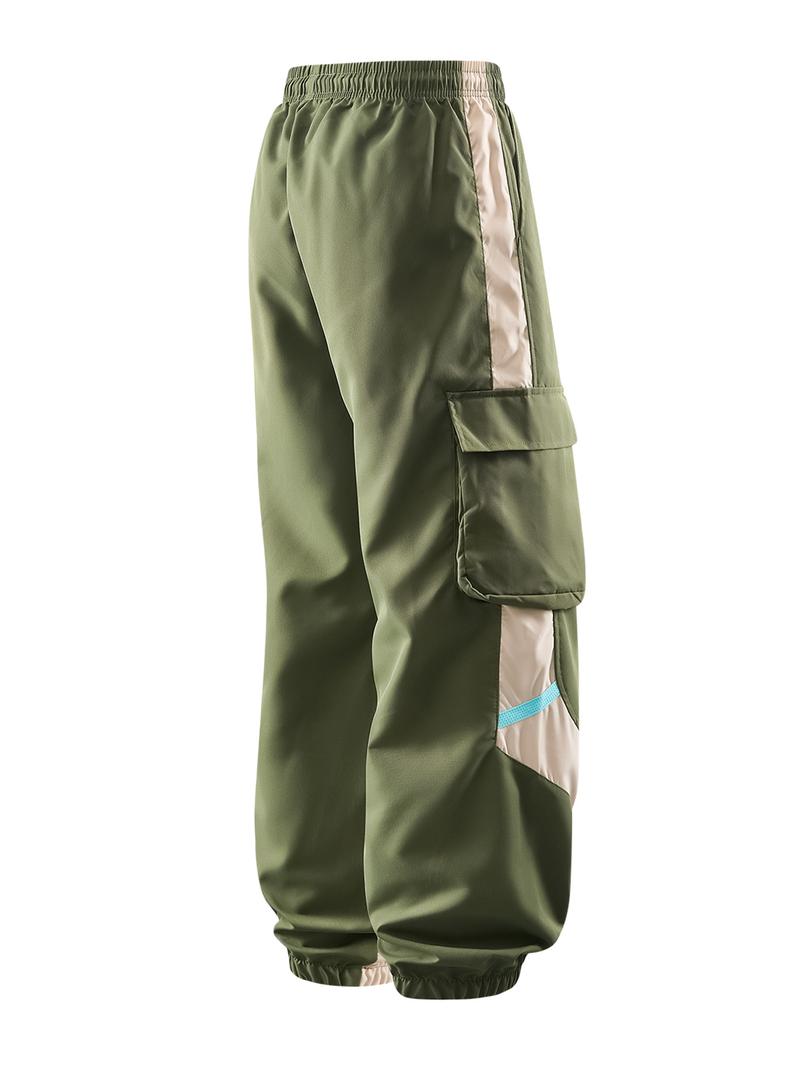CCCMAI Men's Cargo Pants with Multiple Pockets - Durable Polyester, Machine Washable, Perfect for Hiking and Outdoor Activities, Breathable Comfortable Loose Fit Long Pants with Color-Blocked Side Panels and Drawstring Waist Design. Menswear