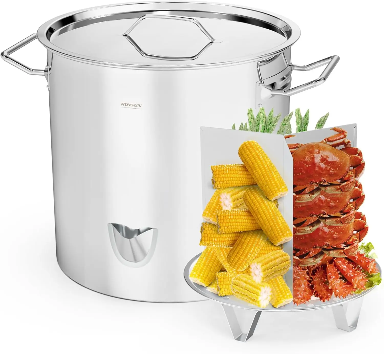 ROVSUN 20/24/52QT Stainless Steel Tamale Steamer Pot, Steam Pots for Cooking with Water Fill Spout, Steamer with Divider and Rack, Ideal for Seafood Crab Vegetables lobster