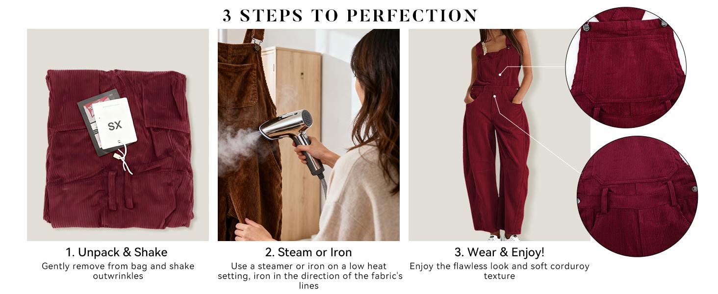 WoodBerry Corduroy Overalls for Women Barrel Wide Leg Bib Corduroy Pants Women Adjustable Romper Jumpsuit with Side Buttons and Pockets for Loose Fit Outfits Womenswear Dungarees