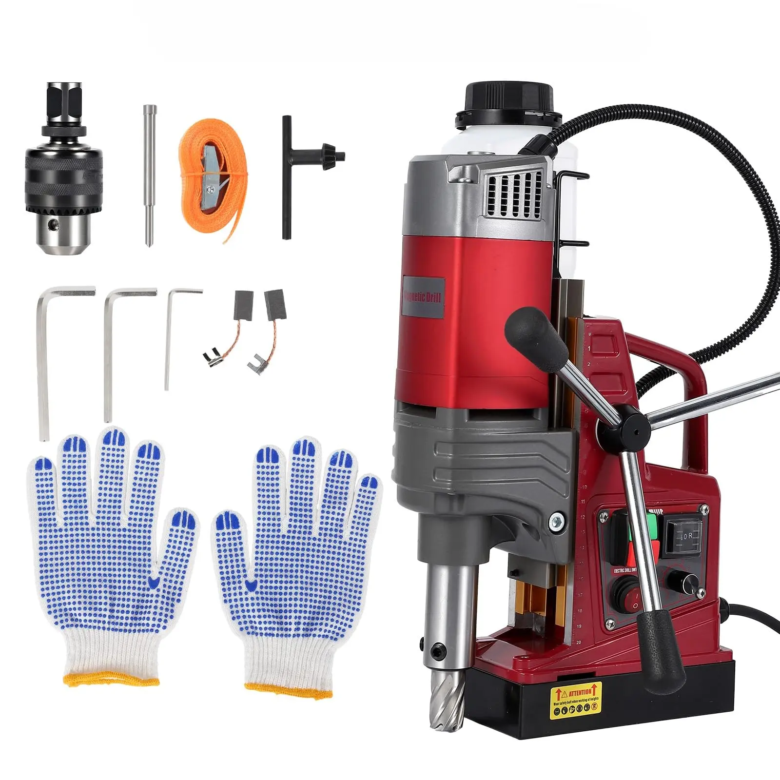 Garvee 1550W High-Power Magnetic Drill Press with 2 inch Max Drilling Diameter, 220mm Stroke, 14000N Magnetic Force, 750 RPM Variable Speed & Reverse, Includes Twist Drill Adapter for Metal Work