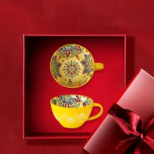 Bohemian Floral Ceramic Mug Large Capacity Breakfast Cup Multi-use for Coffee Tea Milk Cereal Home Kitchen Drinkware Tumbler Washable Reuse Reusable