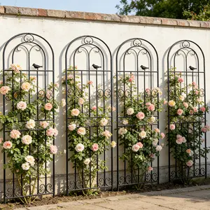 4 Pack Garden Trellis 86.6x19.7 inch Metal  for Climbing Plants Outdoor Wire Lattice Grid Panel  Perfect for Supporting Climbing Plants Outdoor, Roses, Vines, Flowers, and Vegetables. Pergola Kit greenhouse