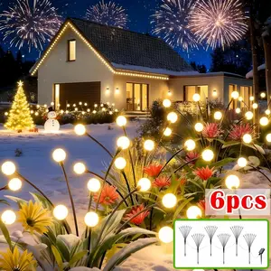 6/10 lights, firefly solar lights, solar outdoor lights, suitable for gardens, courtyards, walks, gardening decorations, Halloween decorations (warm light)