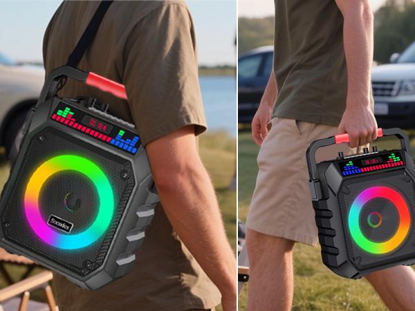 Socodox Karaoke Machine for Adults & Kids Portable Bluetooth 5.2 Speaker with 2 Wireless Microphones RGB Lights AUX USB TF AUX Home PA System for Family Party Outdoor Fun