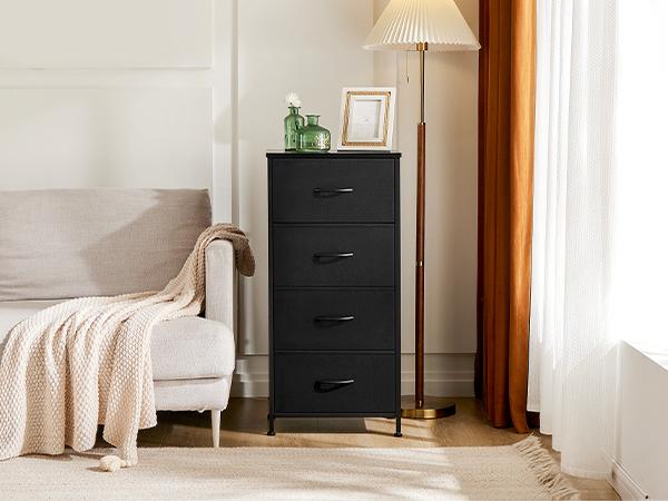 Sweet Furniture S - Dresser for Bedroom, Storage Drawers, Skinny Fabric Storage Tower with 4 Drawers