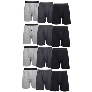 12 Pack Men's Boxer Briefs Cotton Loose Fit Boxers S-3XL Men Soft Breathable Plain Solid Comfort Underwear with Button Fly Pouch Elastic Waist Menswear