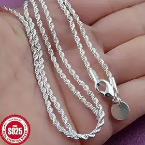 Sterling Silver S925 Twisted Rope Chain Necklace, Simple Hip-Hop Style, Elegant Women'S Jewelry Accessory, February Birthstone, Valentine'S Day Gift, All-Season Daily Wear, 2g western  jewelry womens smart  ring wedding  set famil