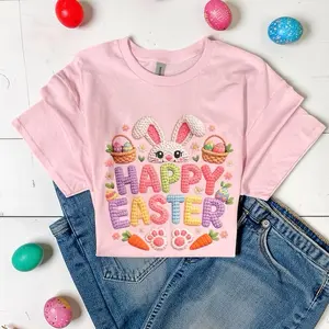 Happy Easter Bunny Faux Yarn Design Easter T Shirt