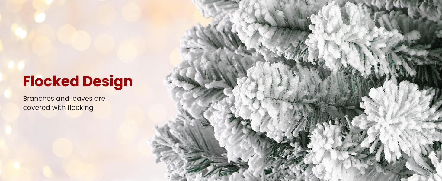 SHareconn 2025 6/ 7.5/ 9FT Pre-lit Snow Flocked Slim Christmas Tree with Warm White Lights & Dense Snow Flocked Branches Ideal Pencil Tree Decoration for Festive Home Decor