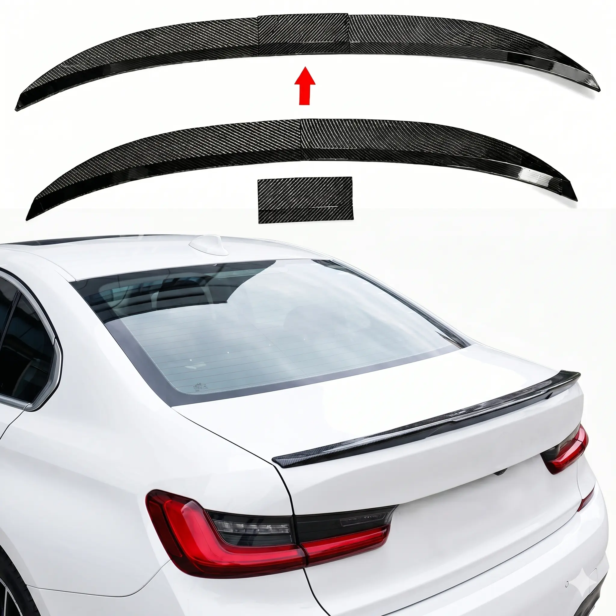 Universal Car Rear Trunk Spoiler Wing 3-Section Adjustable Length Car Spoiler Kit, Adjustable Racing Sport Style Carbon Fiber Look Enhances Vehicle Appearance Gift for Car Lover, Carbon Fiber Style & Gloss Black Car Tail Wing