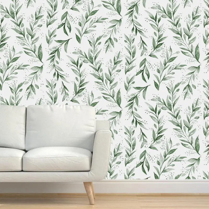 Green Leaf Pattern Peel-and-Stick Wallpaper, 1 Count Farmhouse Wallpaper, Self-adhesive Wall Sticker, Decorative Wall Paper for Home Living Room Bedroom, Floral Pattern Sticker, Wall Stickers Decorations