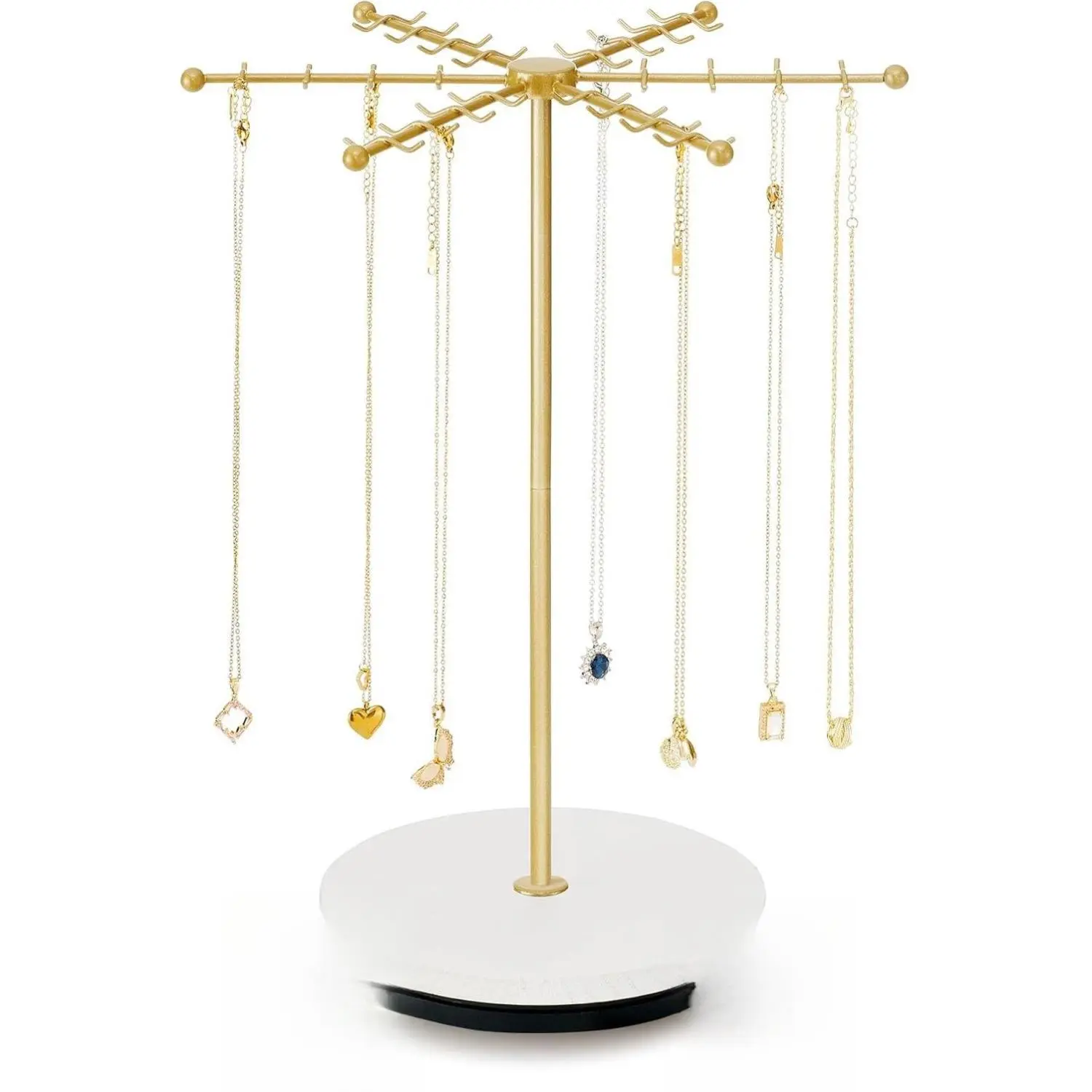 Necklace Holder Jewelry Stand, Rotating Necklace Holder Organizer with 48 Hooks for Necklace Earring Keychains Bracelet Display Stand, Metal Necklace Tree Stand -Women Gifts (Gold)