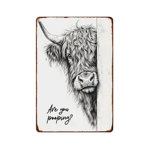 Funny Highland Cow Are You Pooping Aluminum Metal Signs Vintage Farmhouse Bathroom Wall Decor Highland Cow Lovers Gift 8 x 12 Inch