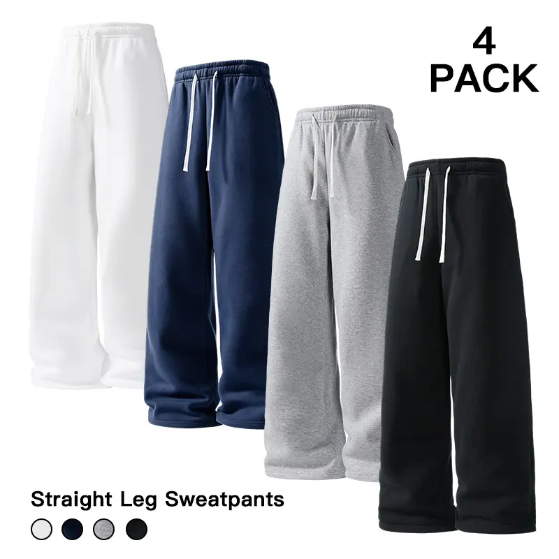 Unisex Polyester 4-Pack Daily Casual Pants - Straight Leg, Relaxed Fit, Adjustable Waist, Basic Streetwear Trousers for Gym Workouts