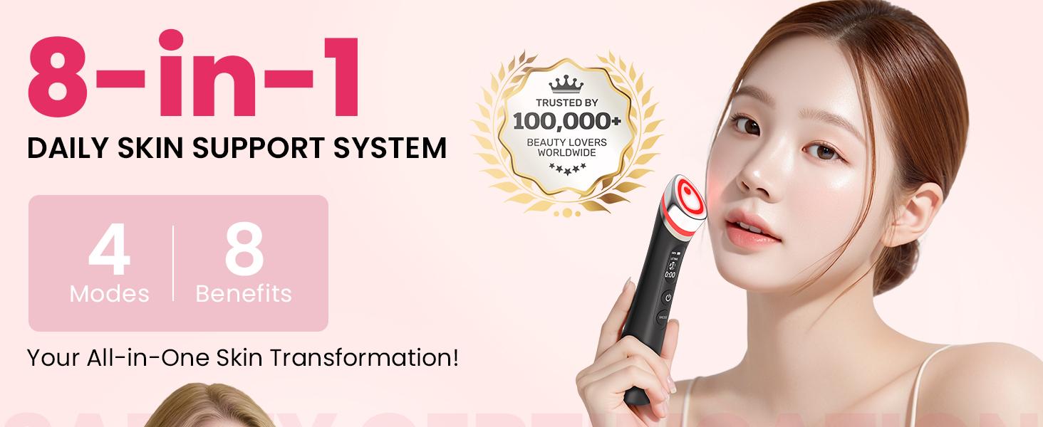 Face Lift Device – 8 in 1 Skin Tighten and Lift, LED Light Therapy for Wrinkles, Korean Skin Care, Spa-Grade Facial Massager Lift & Firm Beauty Massager (Black)