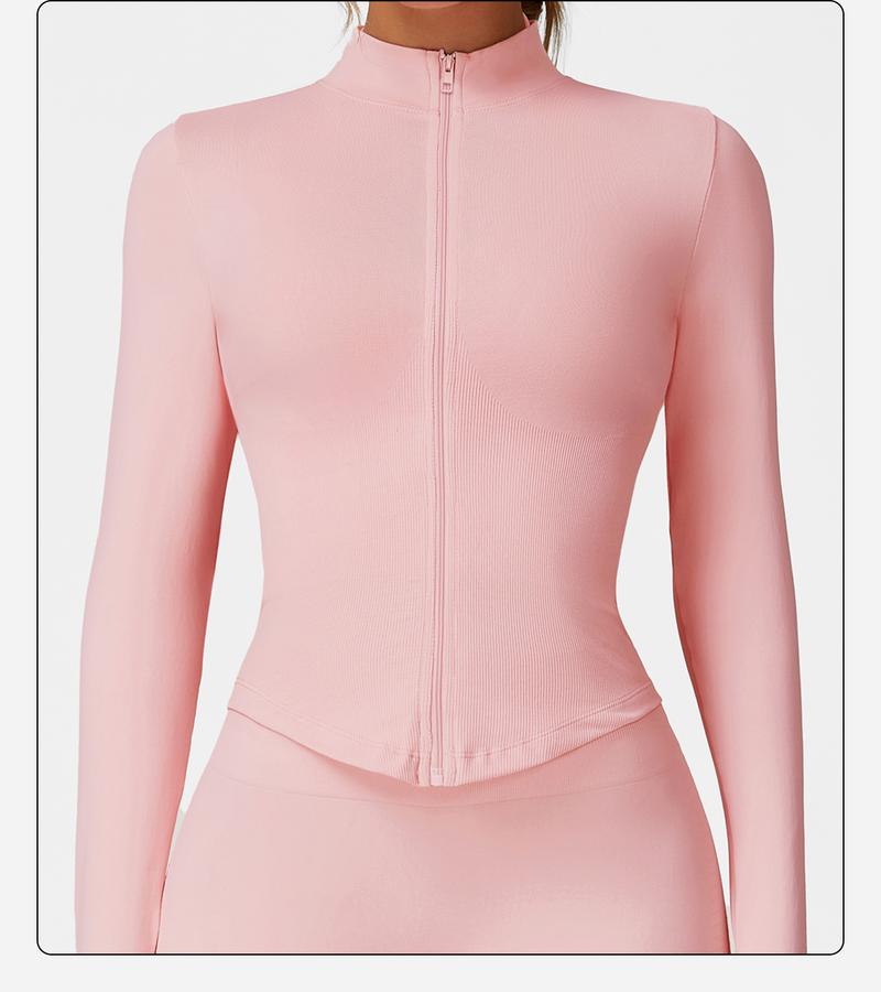 MFVIM Women's Short-Sleeved Sports Jacket with Zipper Hood, Running Sports Jacket, Slim-Fit Long-Sleeved Yoga Top Quick Dry Breathable Fabric Athletic Techwear Athleisure Style