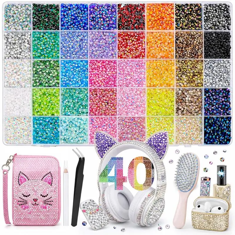 VIBRANT GEMS 32000Pcs Resin Rhinestones with Tweezers for Crafting Mixed-Color 3mm Bedazzling Crystal with Gifted Tools Jewelry for DIY Crafts Clothing Tumblers Shoes Fabric Nail Art Colorful