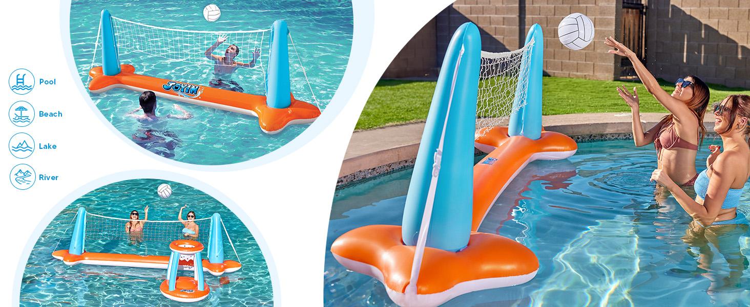 Inflatable Pool Float Set Volleyball Net & Basketball Hoops, Floating Swimming Game Toy for Kids and Adults, Summer Floaties, Volleyball Court (L-105”x35”; XL-125”x38” )|Basketball (L-27.6”x23”; XL-27”x29”), Father's Day Gifts TikTokShopSummerTurnup