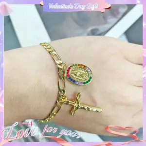 [Valentine's Day Gift]Copper-Plated Design 14K Gold-Coated Retro Virgin Mary Pendant Bracelet Religious Jewelry Three Kings' Day Gift Spiritual Vintage