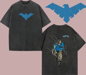 Superstyle Tales of the Teen Titans #44 - Dick Grayson Nightwing (Robin #1) The Dark Knight Hero Verse Comics Edition Double Printed Oversize Lightweight Acid Washed Tee TV Series Graphic Design Top Cotton Streetwear Superheroes T-Shirt Clothes Menswear