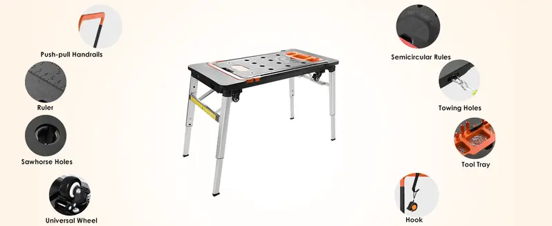 TLGREEN 7-in-1 Shape Shift Space-Saving Flexible Super-Flexible Rolling Base Work Table - Compact Fold, Flat-Folding, Lockable Wheels, Portable Sawhorse, Garage Scaffold Platform Tool Bench