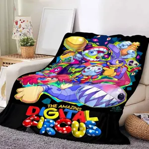 The Amazing Digital Circus Themed Flannel Blanket, Cartoon Pattern Blanket, Warm Cozy Blankets for Sofa Chairs Bed Office Home, Perfect for Cartoon Fans