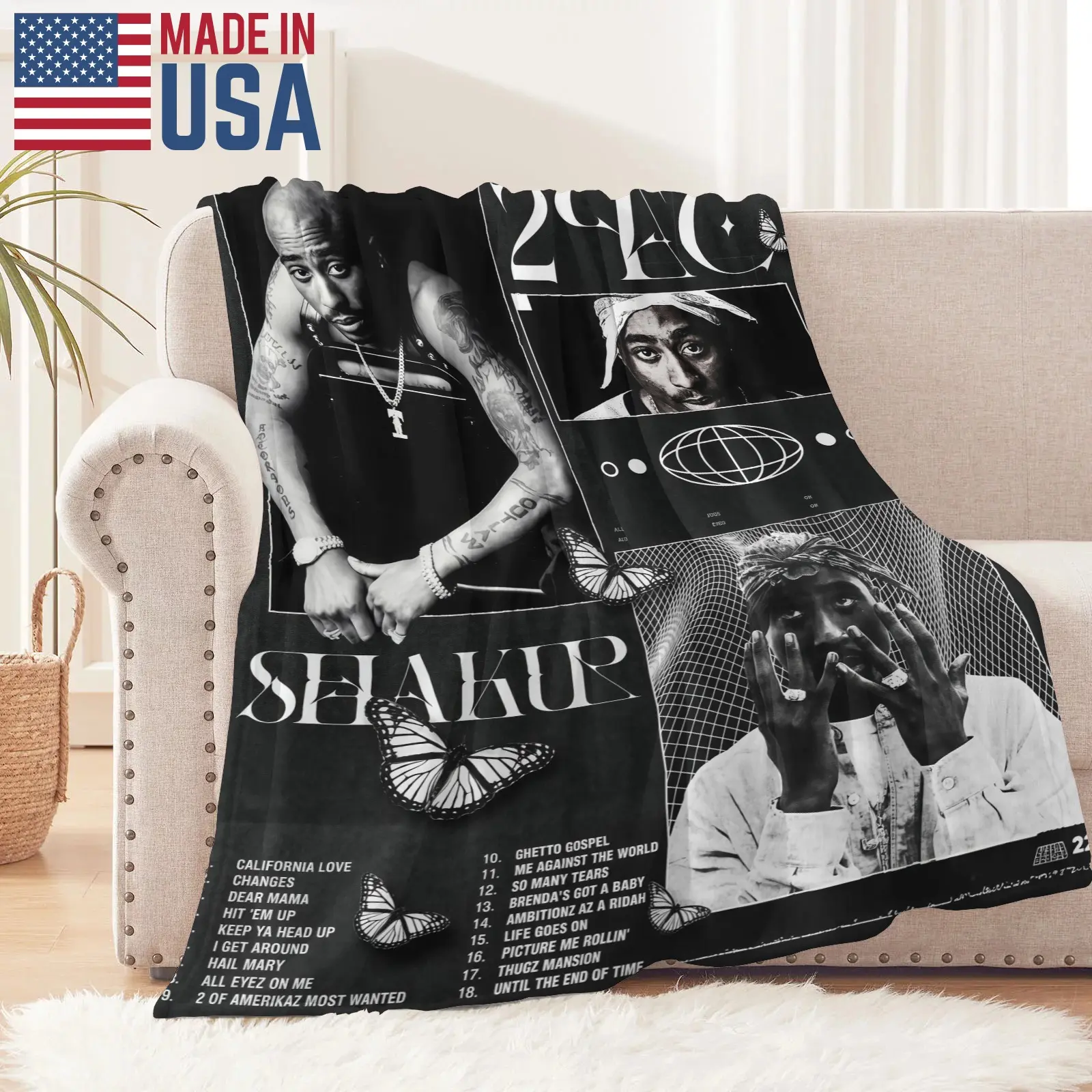 Tupac 2Pac Tribute Legacy Aesthetic Plush Blanket - Premium Hip Hop Throw, Machine Washable, High Def Print - 50x60 in Couch Bed Wall Decor for Bedroom & Living Room - Soft, Warm Streetwear Essential